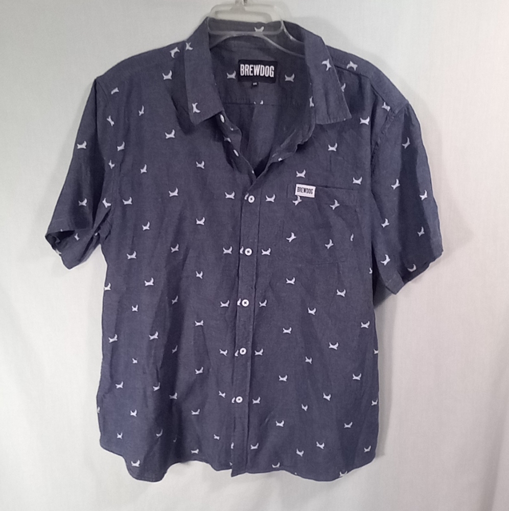Brewdog Charcoal Gray Print Short Sleeve Button Down Shirt Size XXL